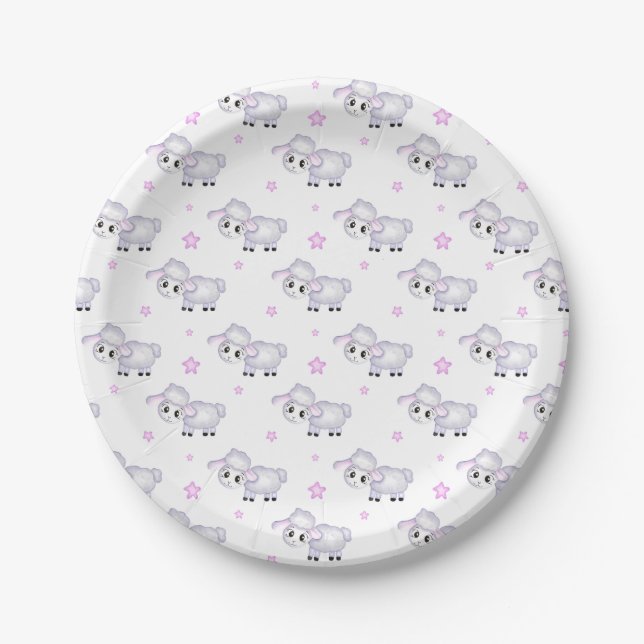 Little Lamb Sheep Baby Shower Paper Plate (Front)