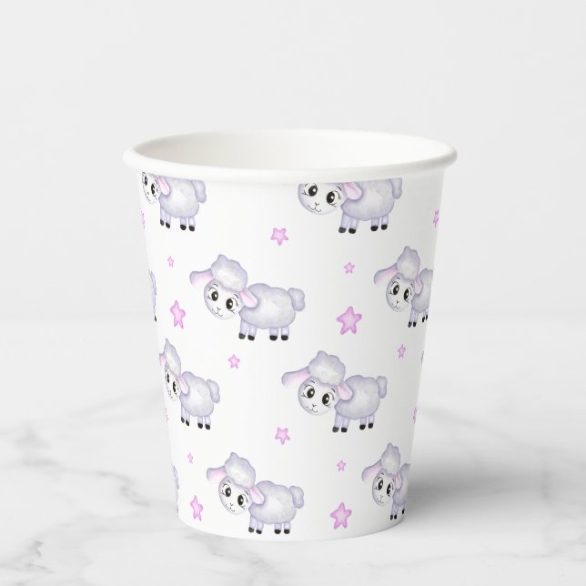 Little Lamb Sheep Baby Shower positive Paper Cups (Front)