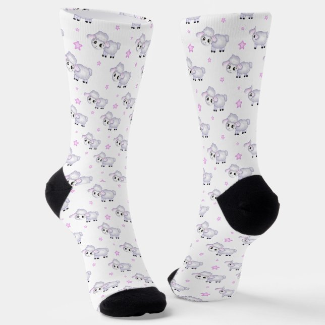 Little Lamb Sheep Baby Shower  Socks (Angled)