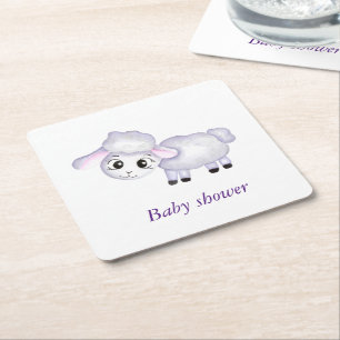 Little Lamb Sheep Baby Shower Square Paper Coaster