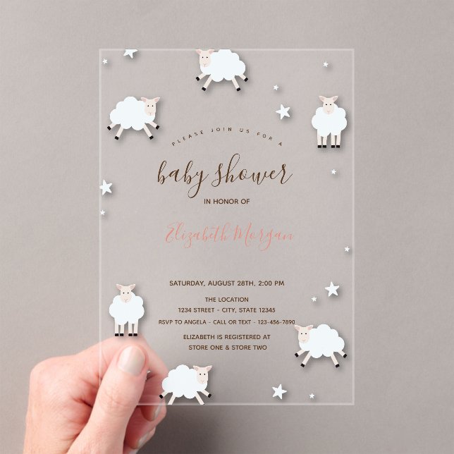 Little Lamb Sheeps Cloud Stars Baby Shower  Acrylic Invitations (Insitu (Handheld))