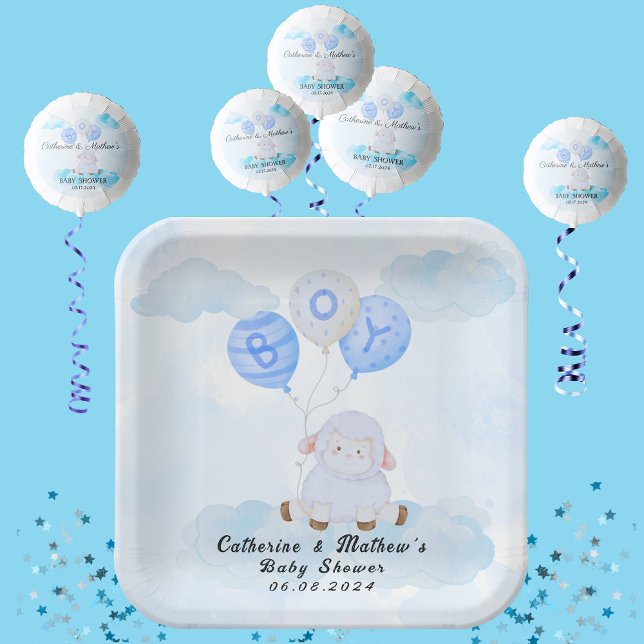 Little Lamb Soaring High in Boy Blue Balloons Paper Plate (Creator Uploaded)