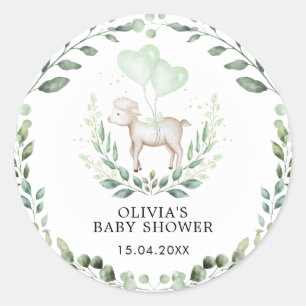 Little Lamb Spring Greenery Baby Sheep Shower Classic Round Sticker