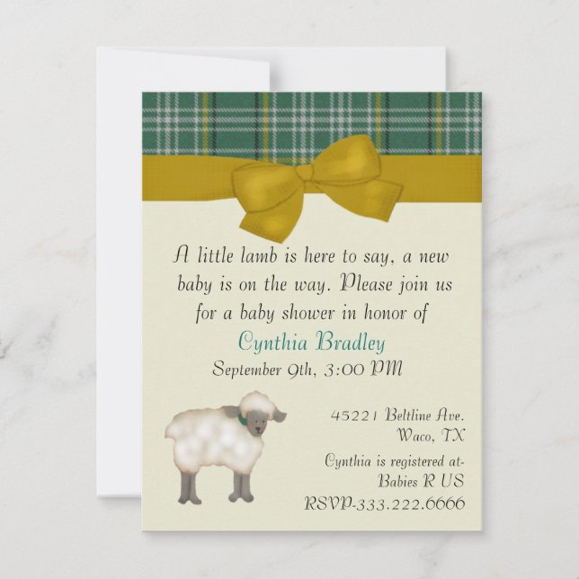 Little Lamb Sweet baby shower invitation (Front)