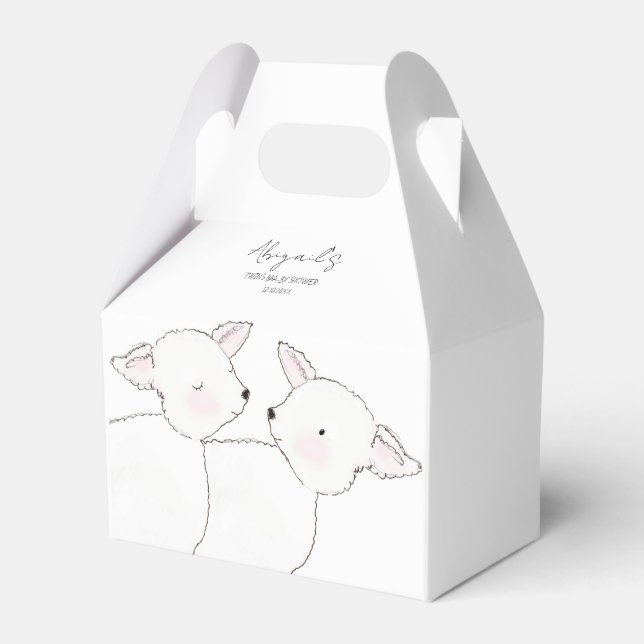 Little Lamb Twins Baby Shower Favor Box (Front Side)
