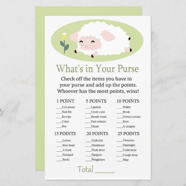 Little lamb What's in your purse game (Front/Back)