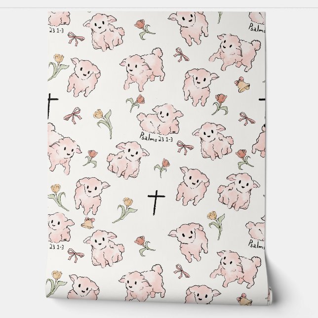 Little Lamb White Wallpaper (Unrolling)