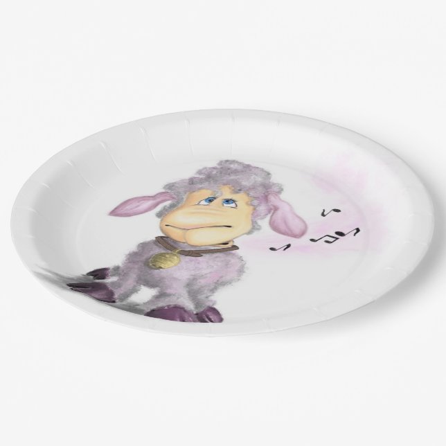 Little Lamb with Bell - Add Your Text / Name Paper Plate (Angled)