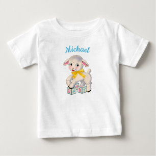 Little Lamb yellow ribbon personalized name Baby T-Shirt