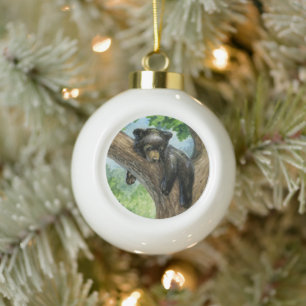 Little Lazy Bear Ceramic Ball Christmas Ornament
