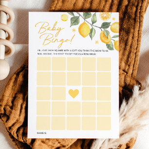 Little Lemon Baby Shower Baby Bingo Game Card