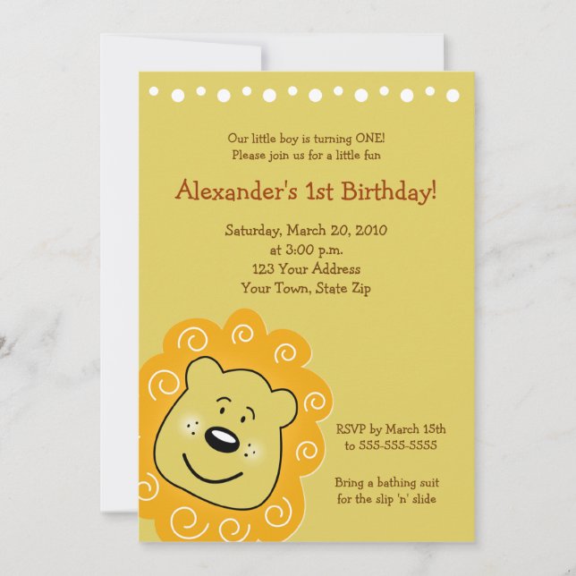 Little Leo Lion BIRTHDAY Invitation 5 x 7 (Front)