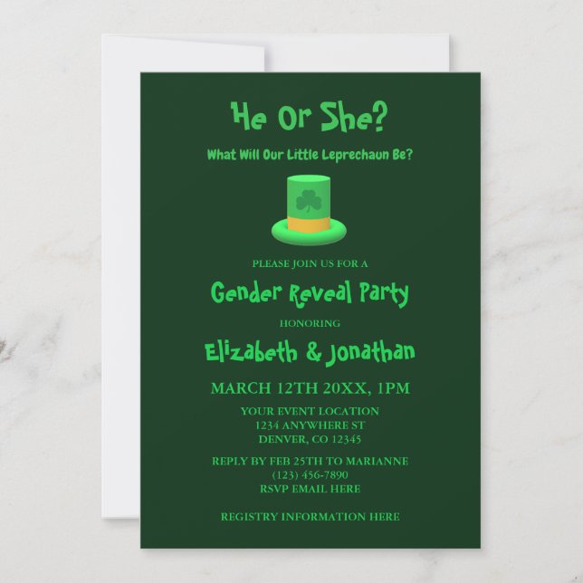 Little Leprechaun Gender Reveal Invitation (Front)