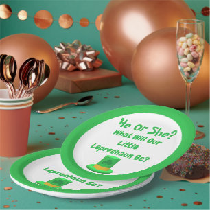 Little Leprechaun Gender Reveal Paper Plate