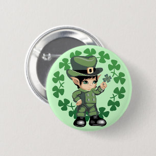 Little Leprechaun with Shamrocks 2 Inch Round Button