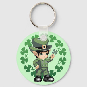 Little Leprechaun with Shamrocks Keychain