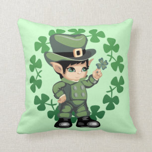 Little Leprechaun with Shamrocks Throw Pillow