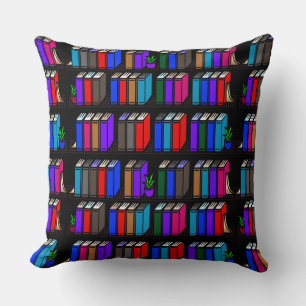 Little Library Book Shelves Black  Throw Pillow