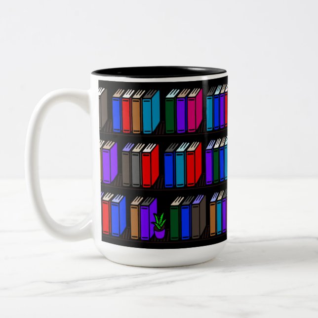 Little Library Book Shelves Black Two-Tone Coffee Mug (Left)