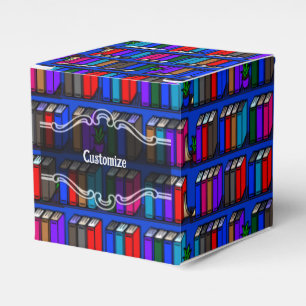 Little Library Book Shelves Blue Cube Favor Box