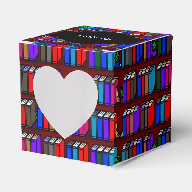 Little Library Book Shelves Heart Favor Box (Front Side)