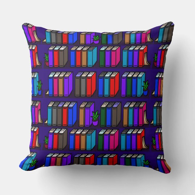 Little Library Book Shelves Purple Throw Pillow (Front)
