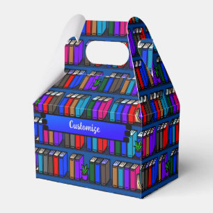 Little Library Book Shelves Teal Gable Favor Box