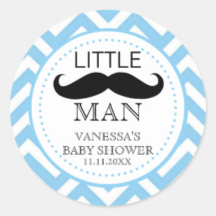 Little Lil' Man Moustache Boy Baby Shower Favour Classic Round Sticker