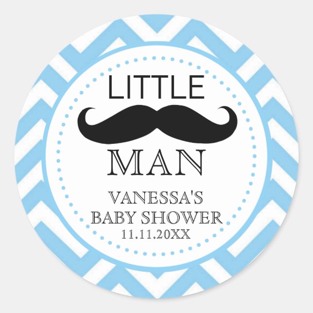 Little Lil' Man Moustache Boy Baby Shower Favour Classic Round Sticker (Front)
