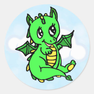 Little Lime Green Dragon Fairy Tale Birthday Classic Round Sticker
