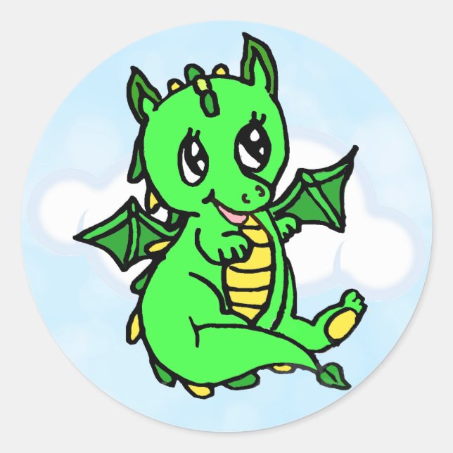 Little Lime Green Dragon Fairy Tale Birthday Classic Round Sticker (Front)