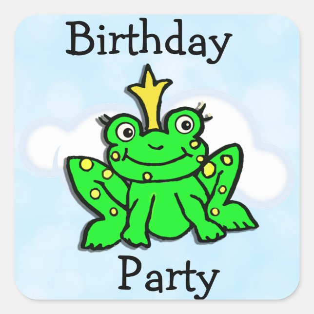 Little Lime Green Frog Fairy Tale Birthday Square Sticker (Front)