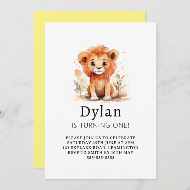 Little Lion Boy Birthday  Invitation (Front/Back)