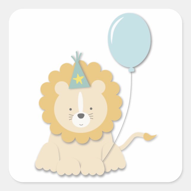 Little Lion Cub & Balloon {Blue} | Stickers (Front)