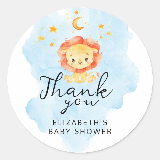 Little Lion Its a Boy Watercolor Blue Thank You  Classic Round Sticker (Front)