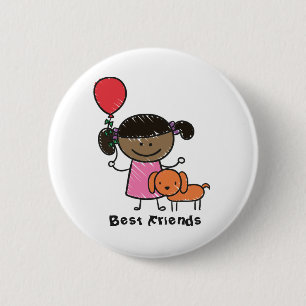 Little Little Girl and Her Dog Custom Text 2 Inch Round Button