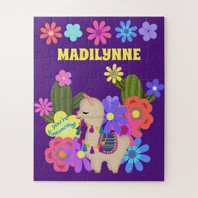 Little Llama and Flowers Personalize Jigsaw Puzzle (Vertical)