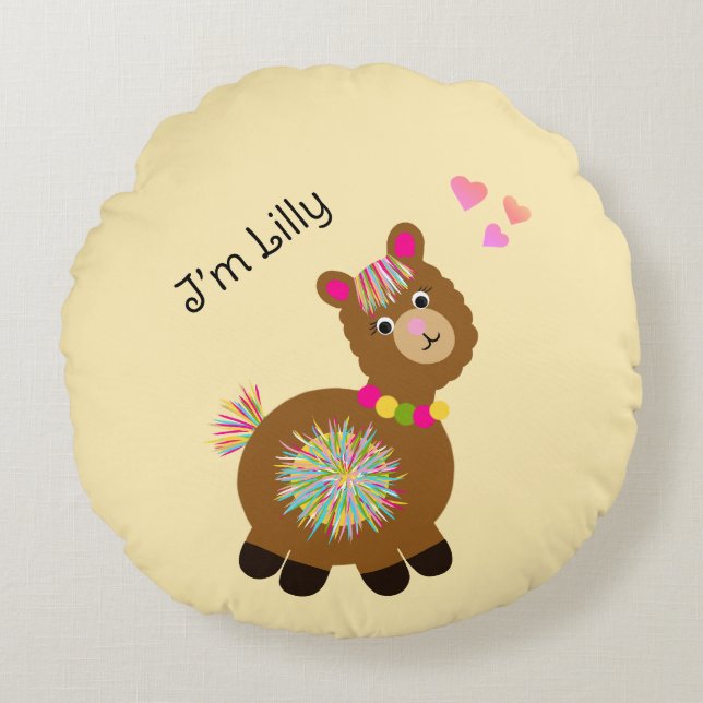 Little Llama Round Pillow (Front)
