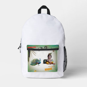 Little Lord Krishna Peacock Janmashtami Printed Backpack