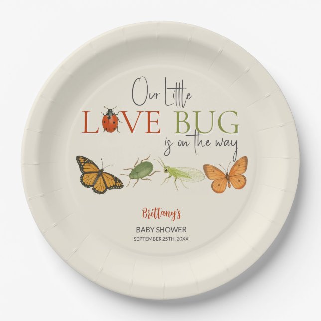 Little Love Bug Baby Shower Butterfly Paper Plate (Front)