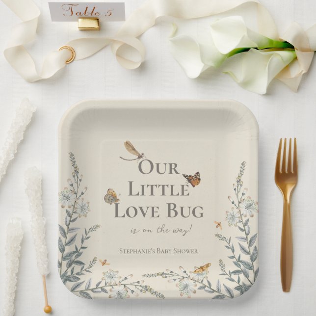 Little Love Bug Baby Shower Gender Neutral Paper Plate (Wedding)
