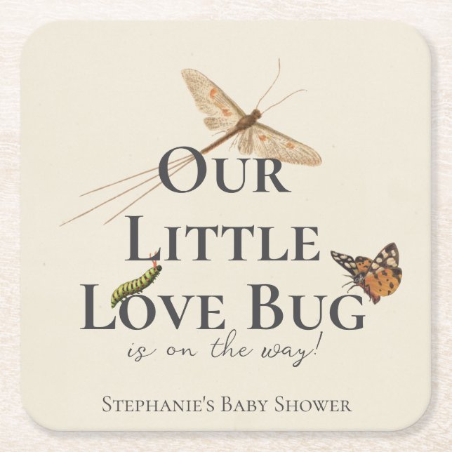 Little Love Bug Baby Shower Gender Neutral Square Paper Coaster (Front)