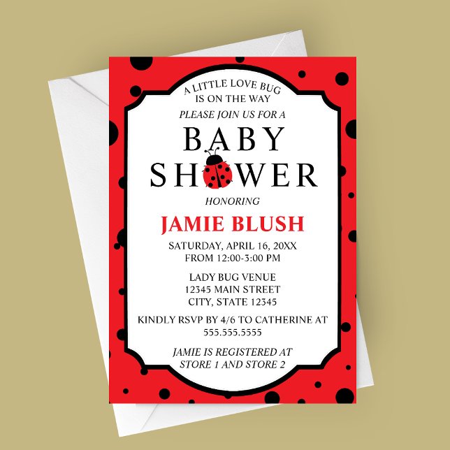 Little Love Bug Baby Shower Invitation (Ladybug Baby Shower | Little Love Bug Baby Shower Invitation Red and Black)