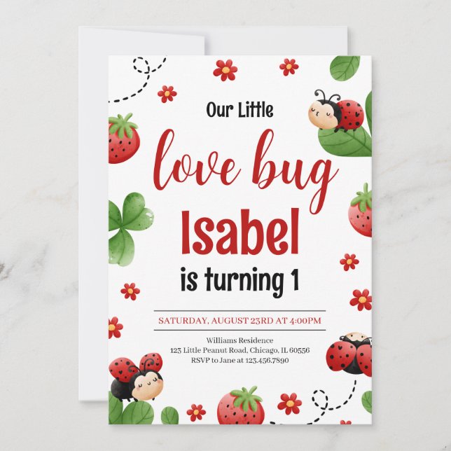 Little Love Bug Birthday Invitation (Front)