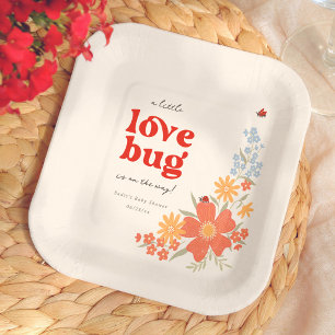 Little Love Bug Girl Retro Baby Shower Paper Plate
