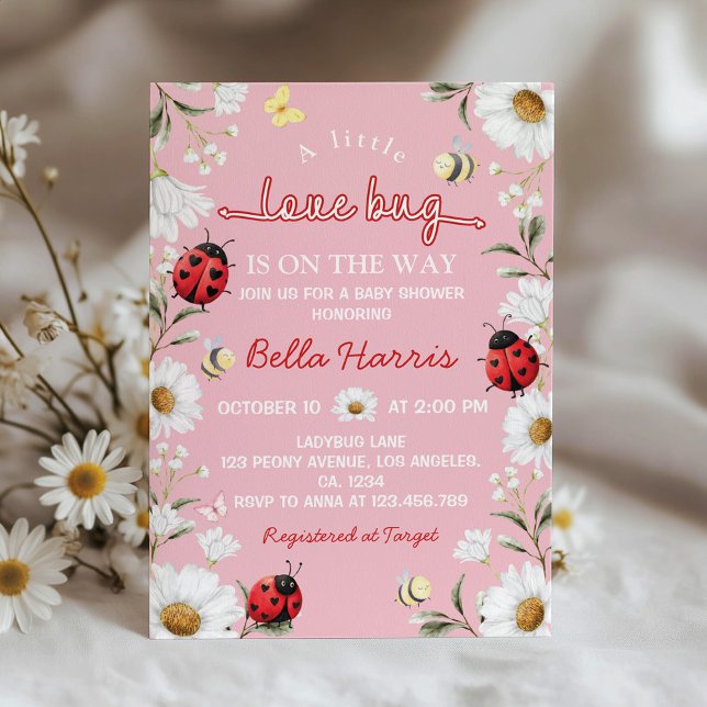 Little Love Bug Ladybug Daisy Baby Shower Invitation (Creator Uploaded)
