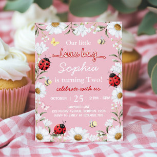 Little Love Bug Ladybug Daisy Floral Birthday Invitation