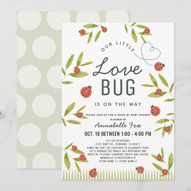 Little Love Bug Ladybug Drive-by Baby Shower Invitation (Front/Back)