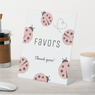 Little Love Bug Ladybug Pink Baby Shower Favors Pedestal Sign