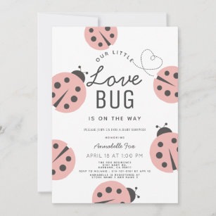 Little Love Bug Light Pink Ladybug Baby Shower Invitation